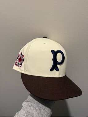 New Era Kids Cream and Brown Baseball Cap with Navy 'P' Patch